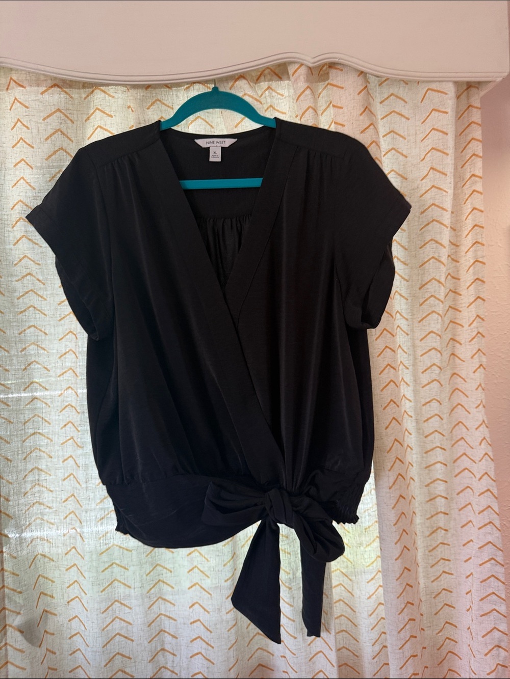 Nine West Black Wrap Tie Front Blouse - Picture 3 of 4